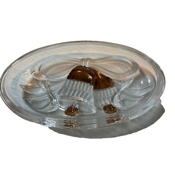 Vntg Grandmacore Christmas Holiday Golden Bells 3D Oval Candy Trinket Dish w/Lid - Picture 4 of 5